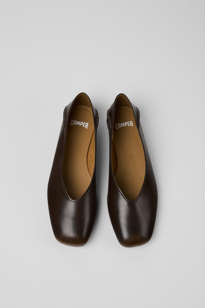 Overhead view of Casi Myra Brown Leather Ballerinas for Women.