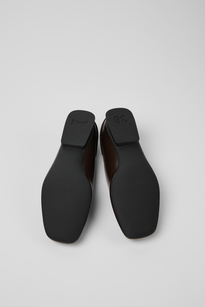 The soles of Casi Myra Brown Leather Ballerinas for Women.