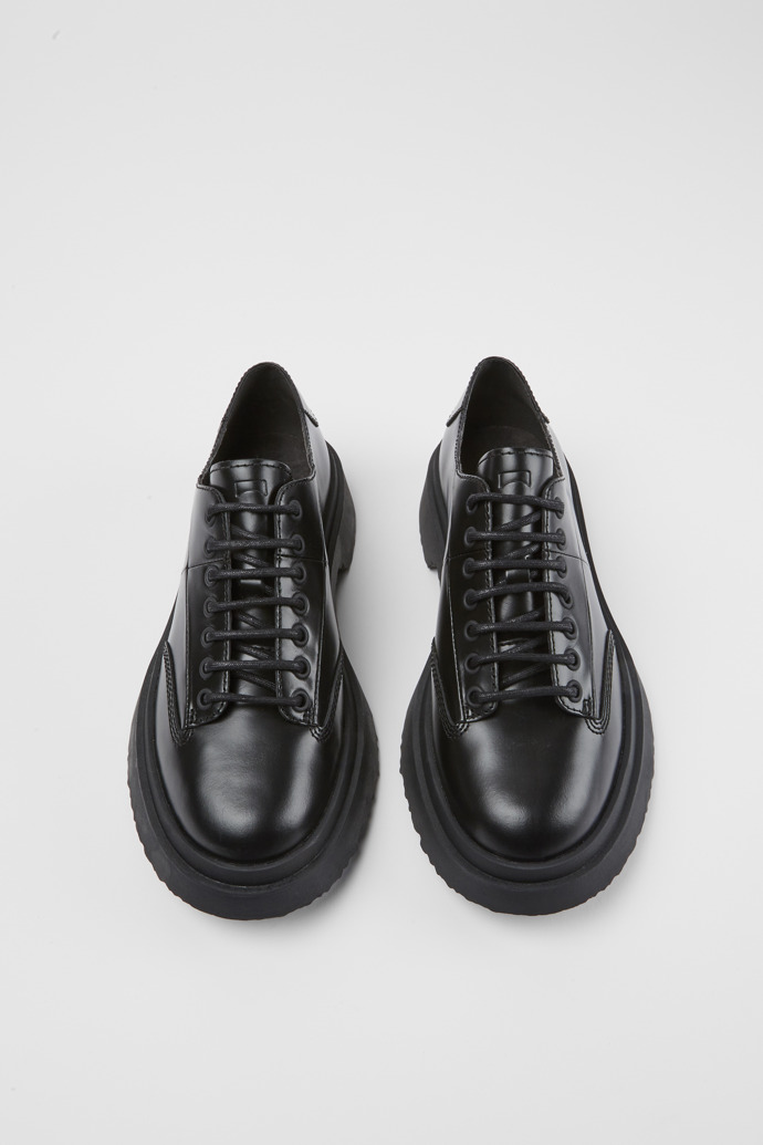 Overhead view of Walden Black leather lace-up shoes