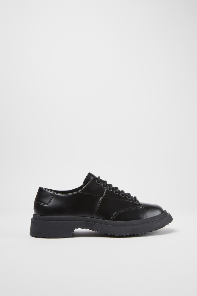 Side view of Walden Black leather lace-up shoes