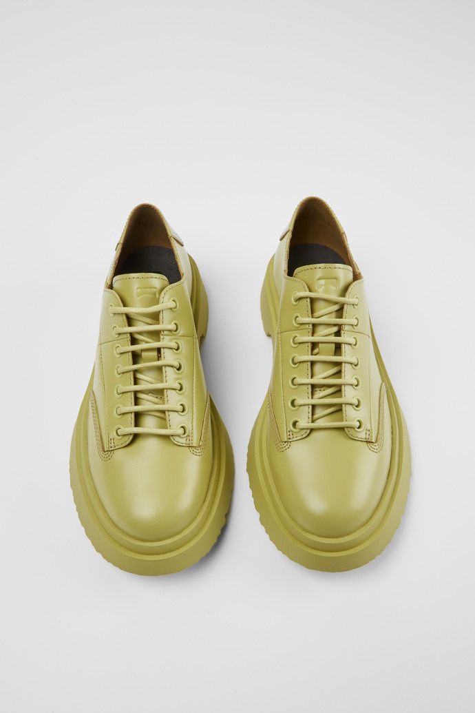 Overhead view of Walden Green-beige leather lace-up shoes