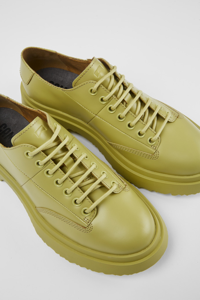 Close-up view of Walden Green-beige leather lace-up shoes