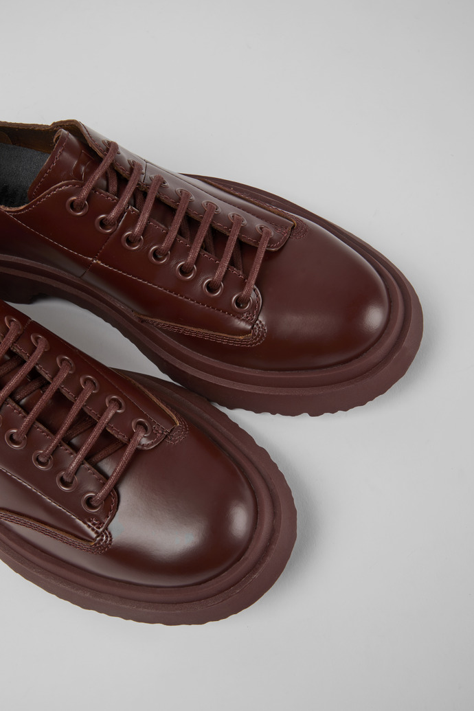 Close-up view of Walden Burgundy leather lace-up shoes