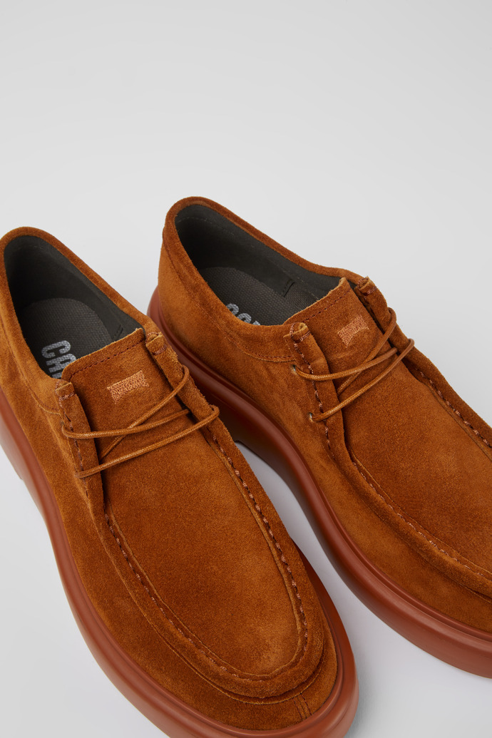 Close-up view of Poligono Light brown suede shoes for women