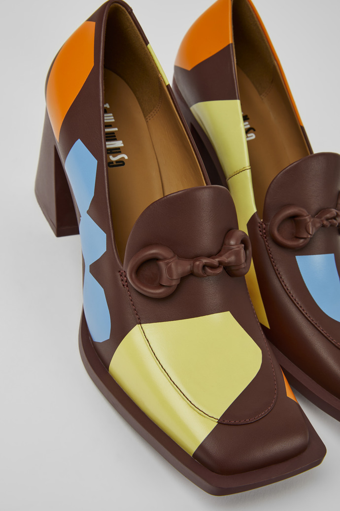 Close-up view of Twins Multicolored leather heels for women