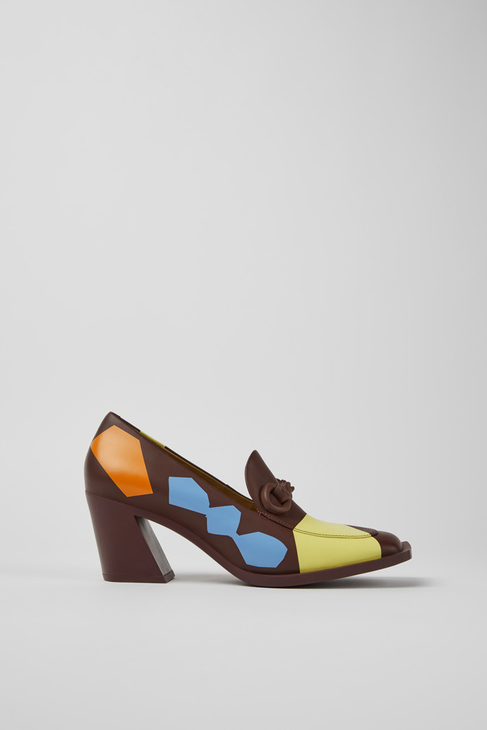 Side view of Twins Multicolored leather heels for women