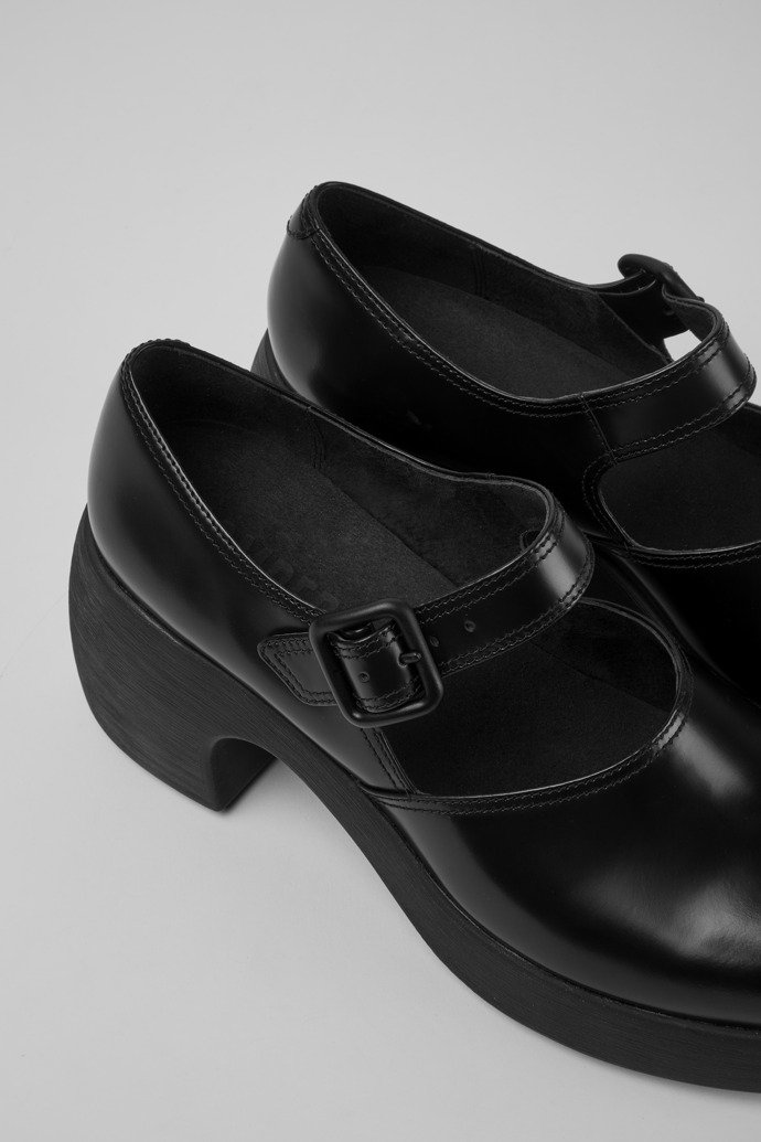 Close-up view of Thelma Black leather shoes