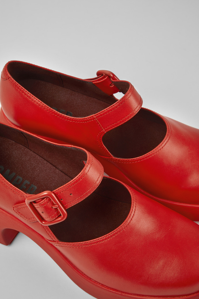 Close-up view of Thelma Red leather shoes