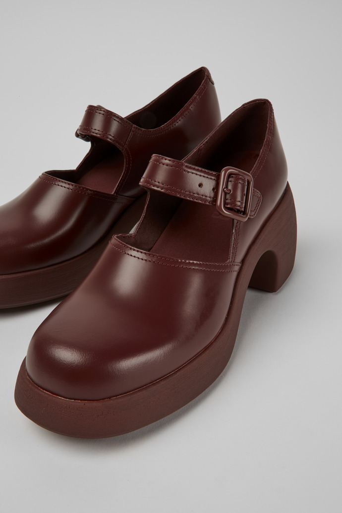 Close-up view of Thelma Burgundy leather shoes