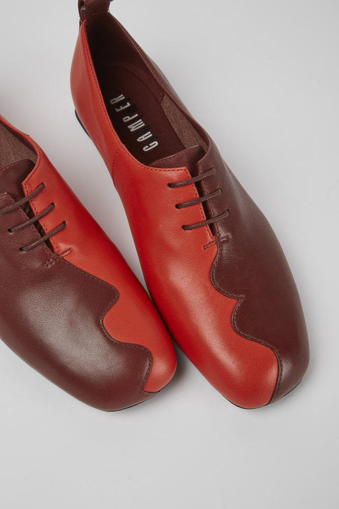 Close-up view of Twins Burgundy and red leather shoes