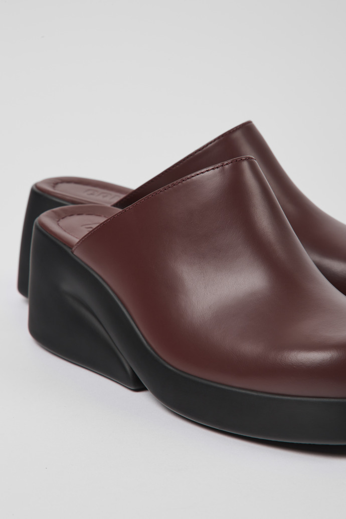 Close-up view of Kaah Burgundy leather mules for women