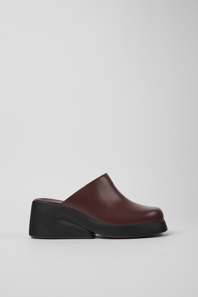 Side view of Kaah Burgundy leather mules for women