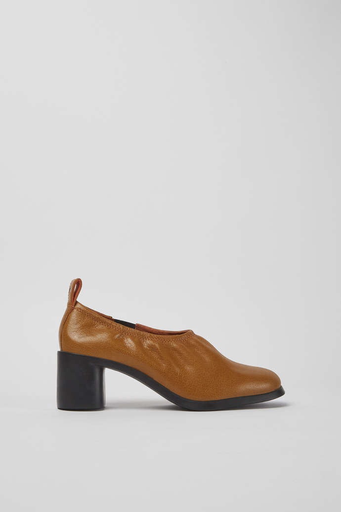 Side view of Meda Orange leather heels for women