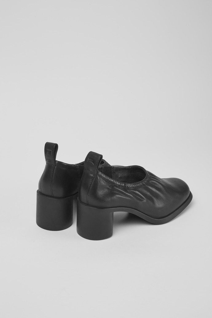 Back view of Meda Black leather heels for women