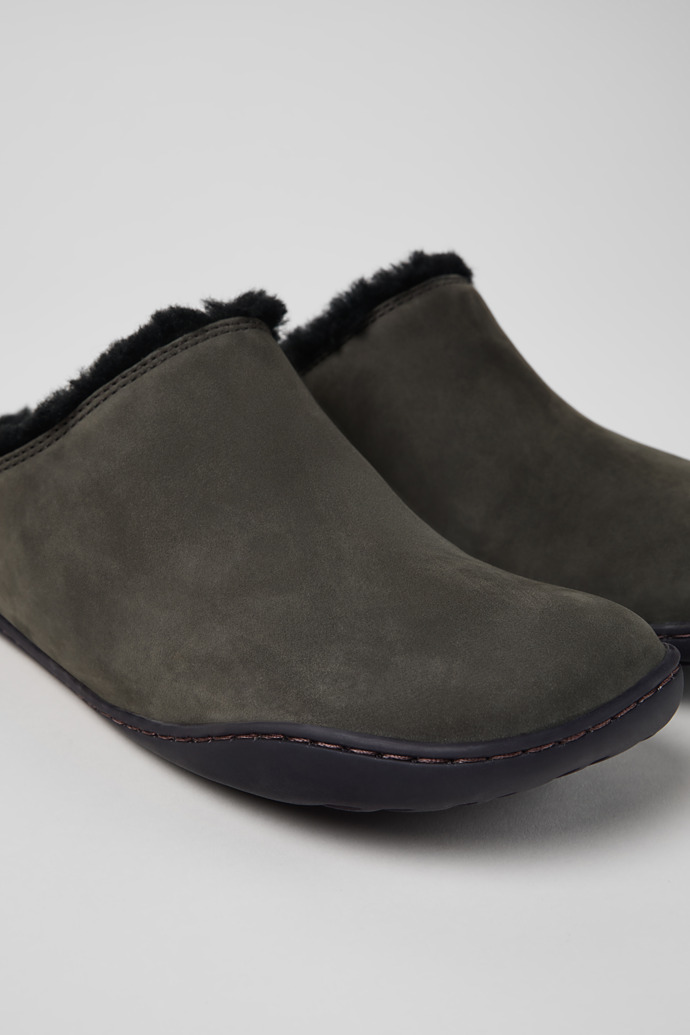 Close-up view of Peu Gray Nubuck Clogs for Women