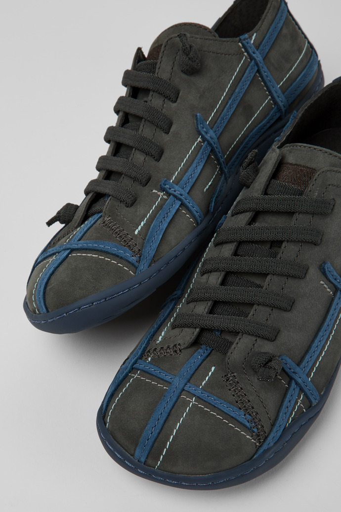 Close-up view of Twins Dark grey and blue nubuck shoes