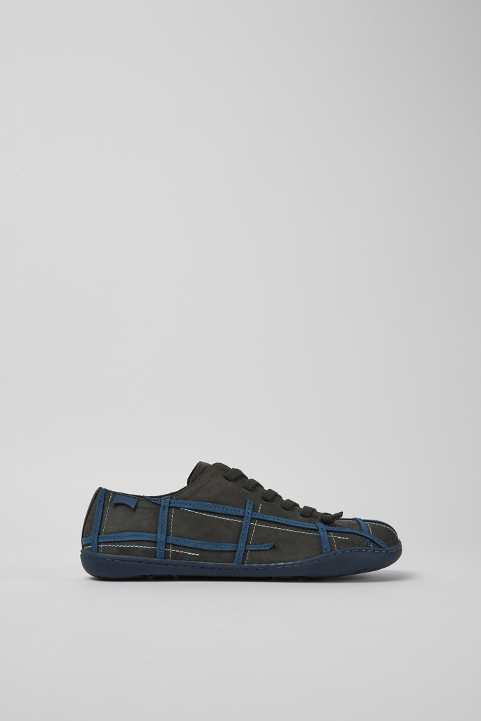 Side view of Twins Dark grey and blue nubuck shoes