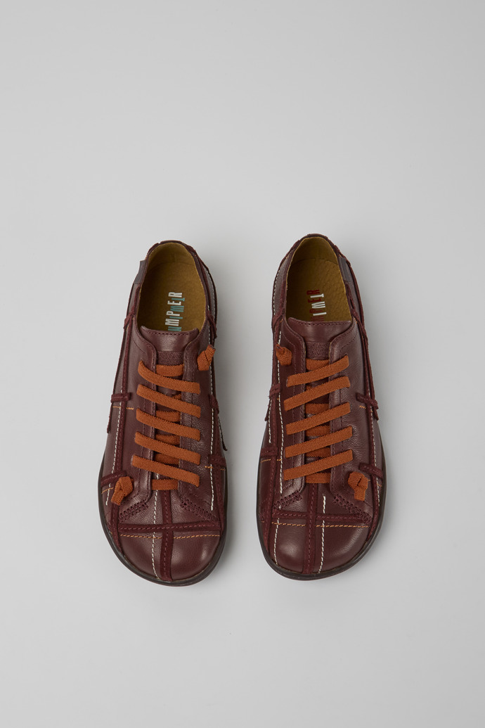 Overhead view of Twins Burgundy leather shoes for women