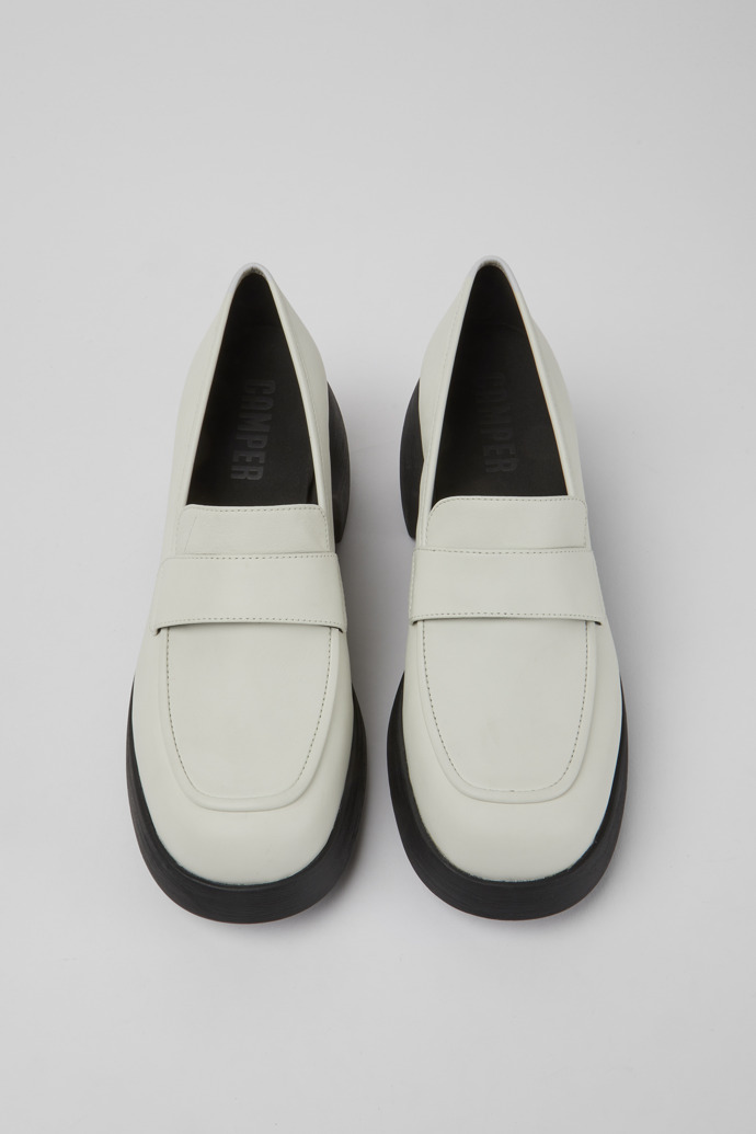 Overhead view of Thelma White leather shoes