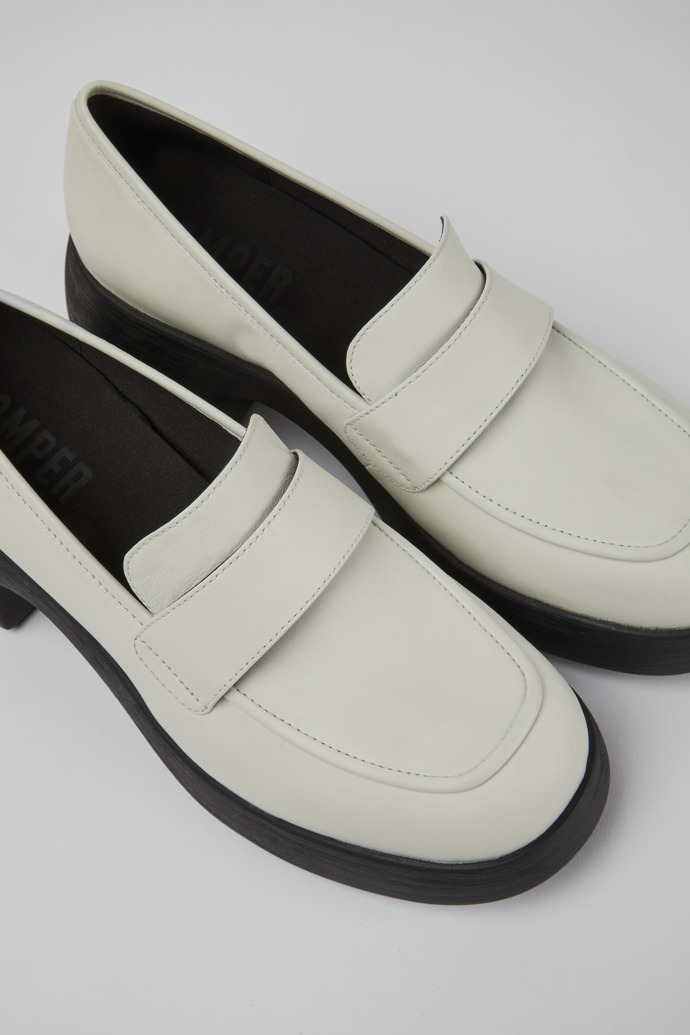 Close-up view of Thelma White leather shoes