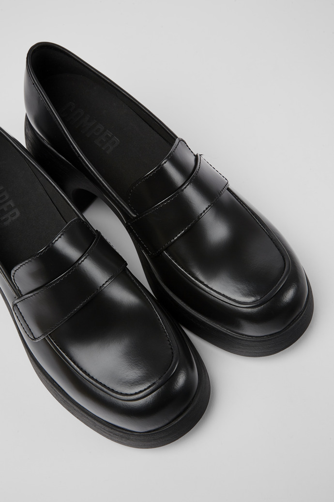 Close-up view of Thelma Black leather shoes