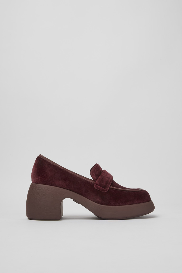 Side view of Thelma Burgundy velvet fabric shoes