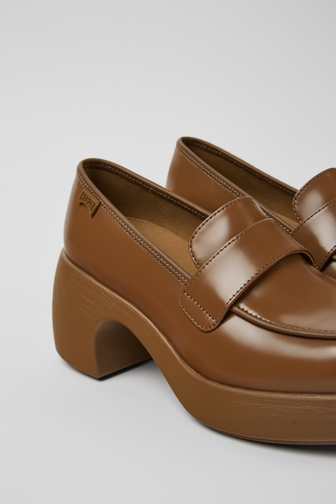 Close-up view of Thelma Brown leather shoes for women