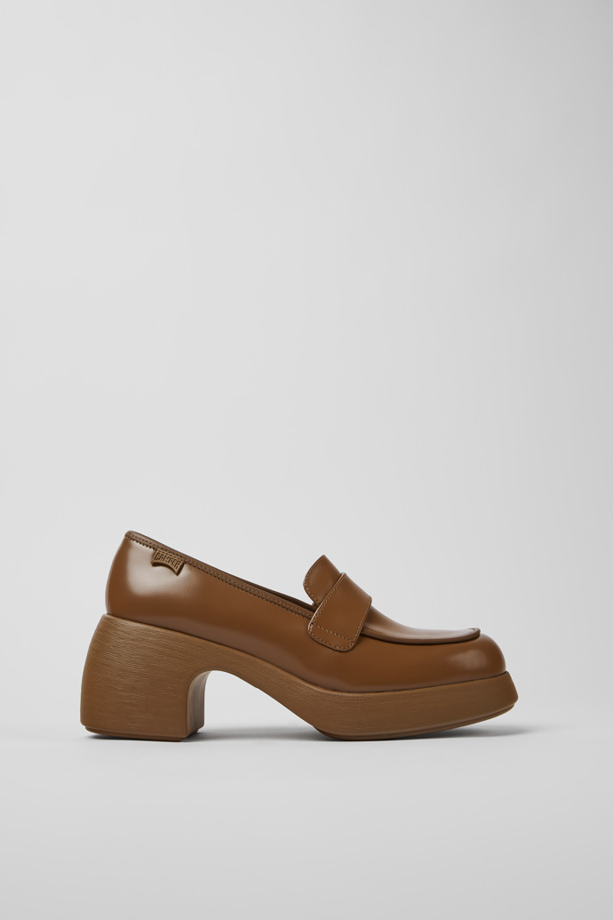 Image of Side view of Thelma Brown leather shoes for women