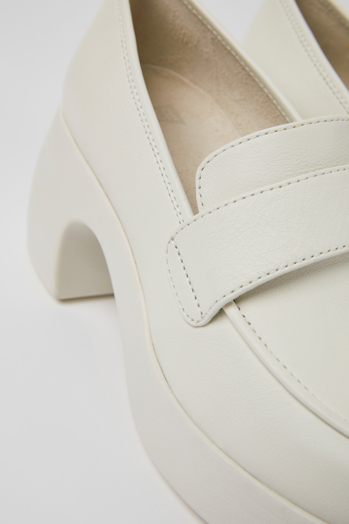 Close-up view of Thelma White leather shoes for women