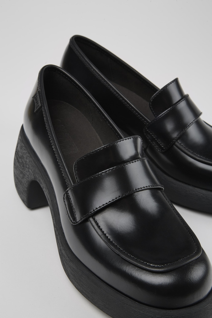 Close-up view of Thelma Black Leather Loafer for Women