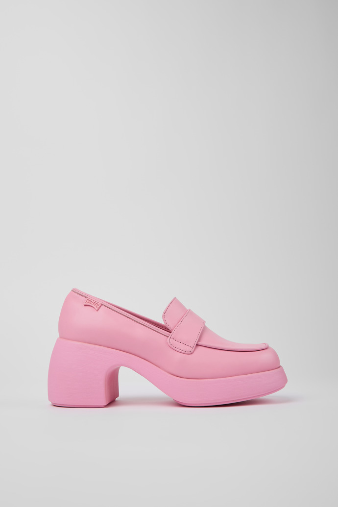 Image of Side view of Thelma Pink Leather Loafer for Women