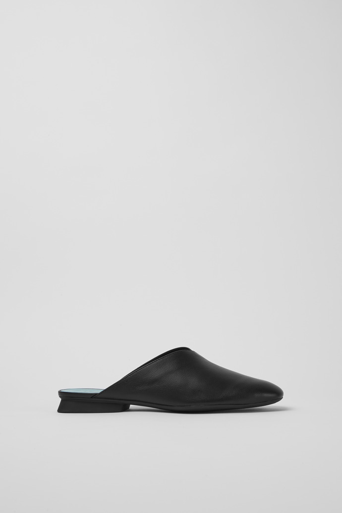 Side view of Casi Myra Black slip on leather shoes