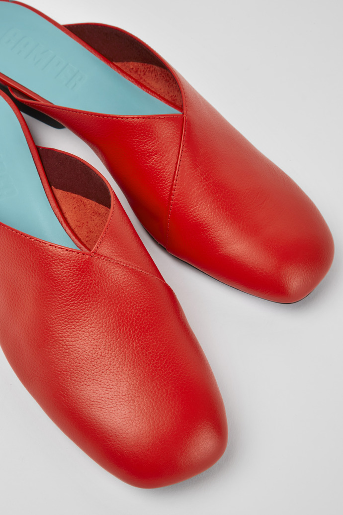 Close-up view of Casi Myra Red slip on leather shoes