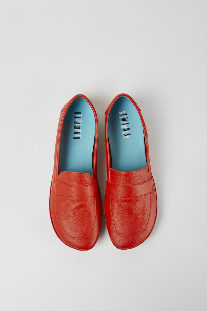 Overhead view of Twins Red leather moccasins