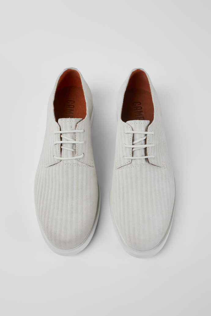 Overhead view of Iman White nubuck shoes for women