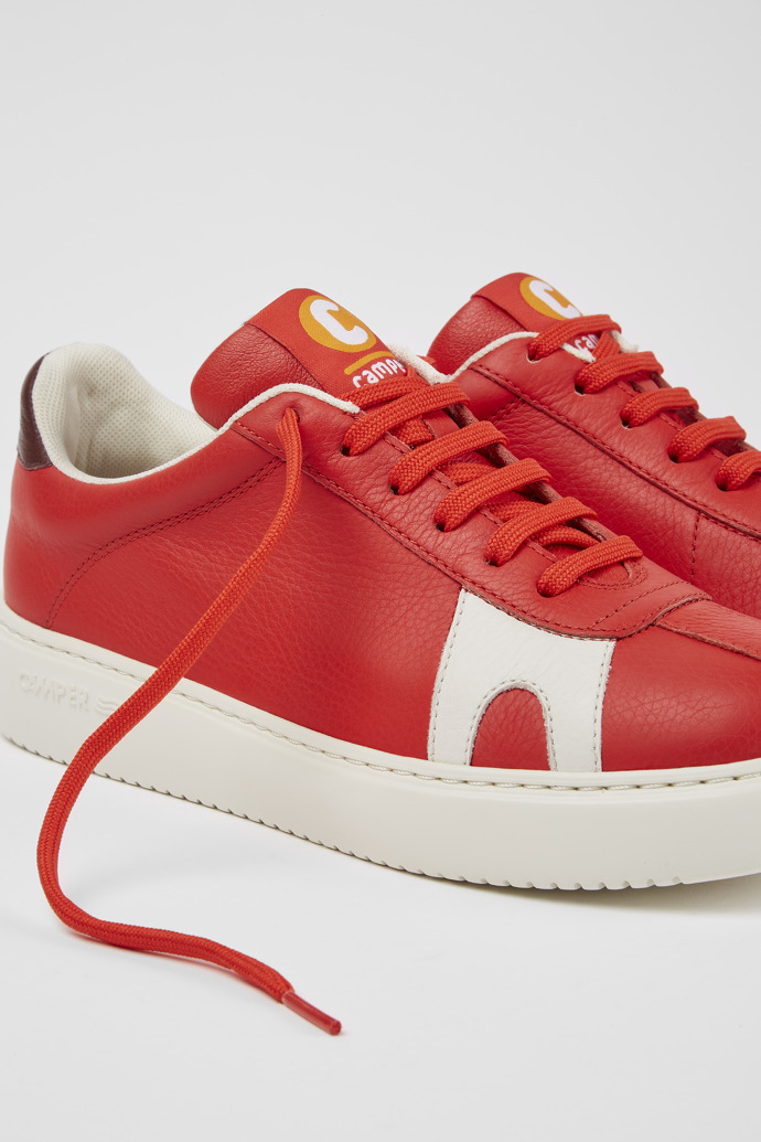 Close-up view of Twins Red leather sneakers