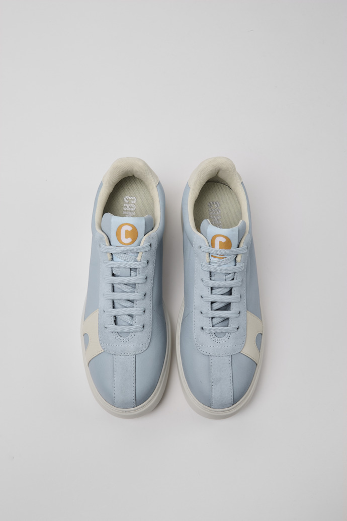 Overhead view of Runner K21 Light blue leather and suede women's sneakers