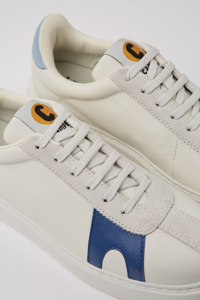 Close-up view of Twins White leather and suede women's sneakers