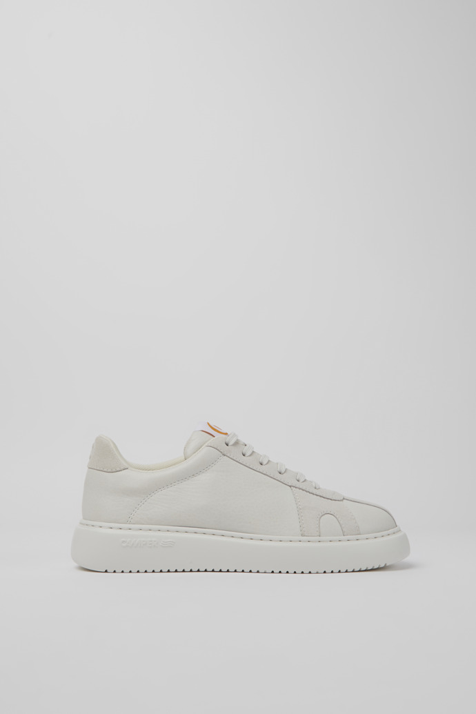 Side view of Runner K21 White non-dyed leather sneakers for women