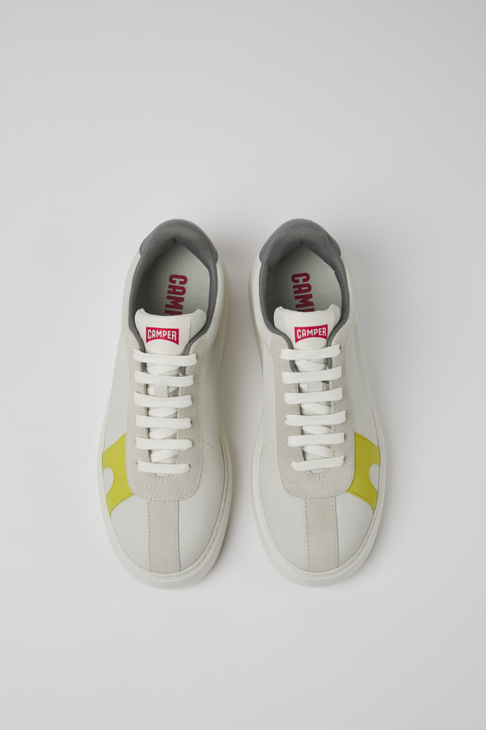 Overhead view of Runner K21 White non-dyed leather and nubuck sneakers for women
