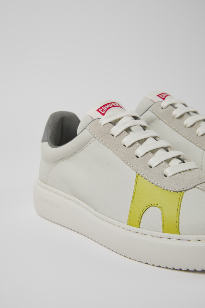 Close-up view of Runner K21 White non-dyed leather and nubuck sneakers for women