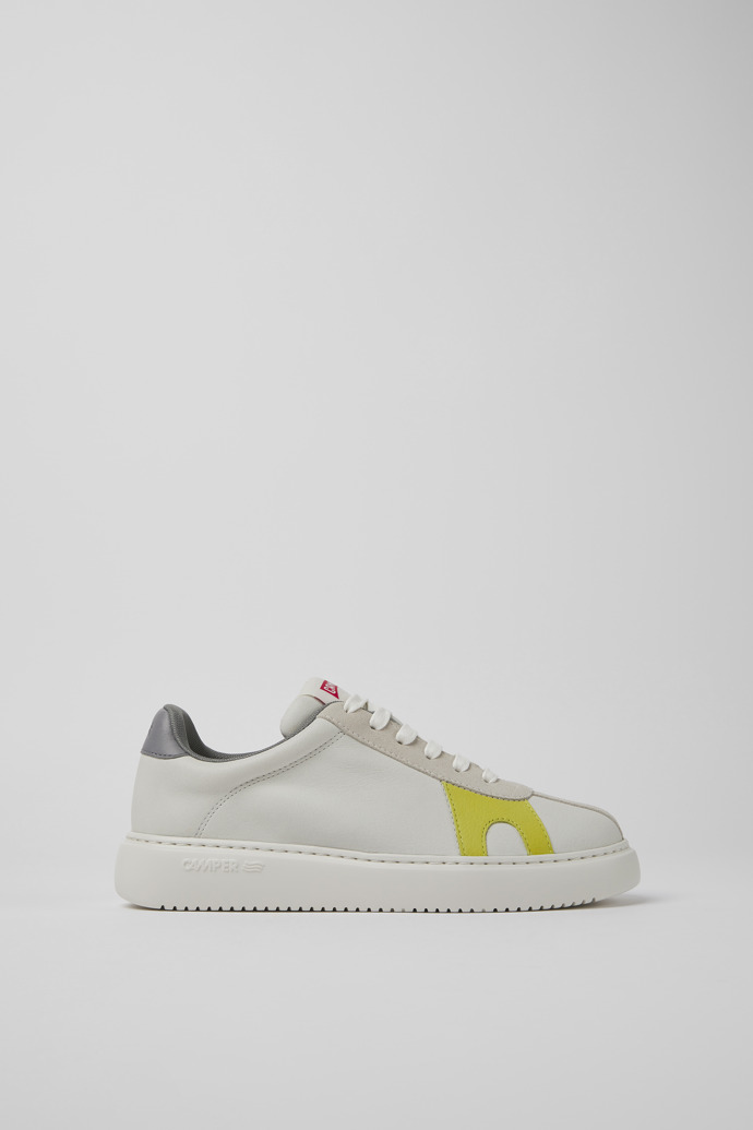 Side view of Runner K21 White non-dyed leather and nubuck sneakers for women