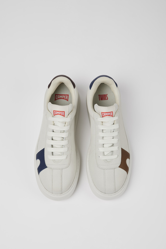 Overhead view of Twins White non-dyed leather sneakers for women
