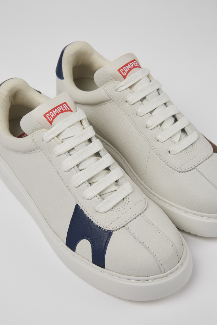 Close-up view of Twins White non-dyed leather sneakers for women