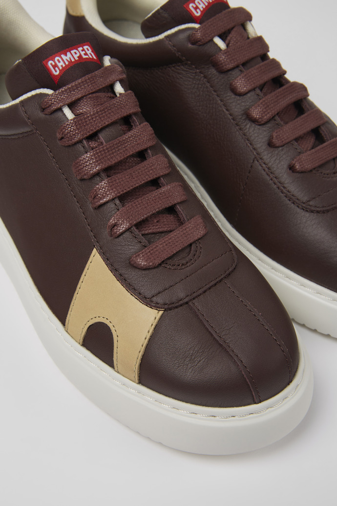 Close-up view of Twins Brown leather and nubuck sneakers for women