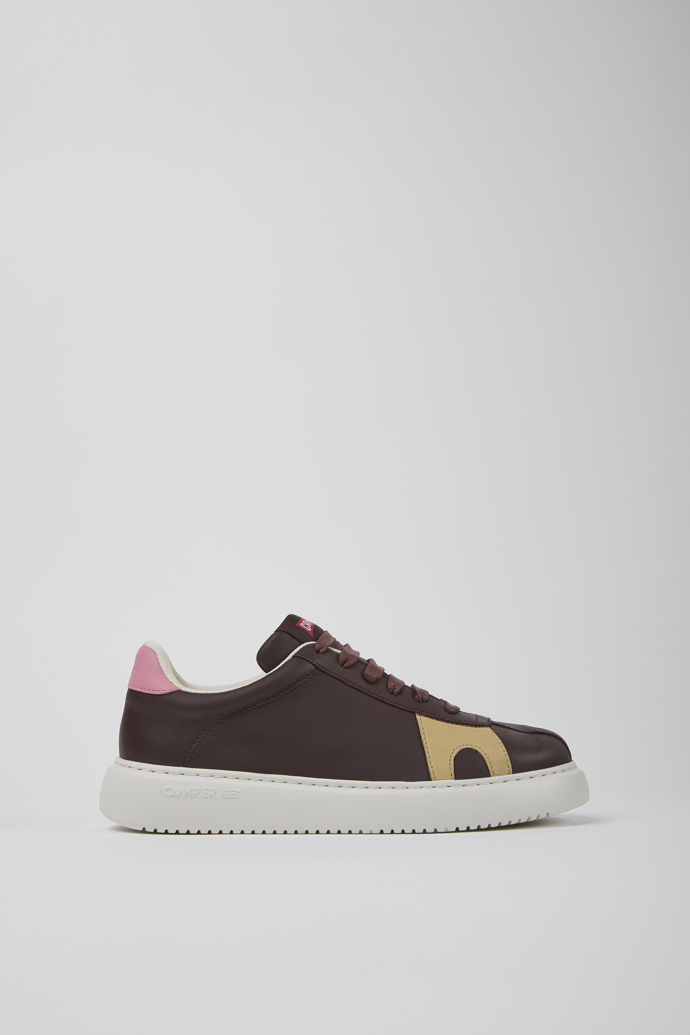Side view of Twins Brown leather and nubuck sneakers for women