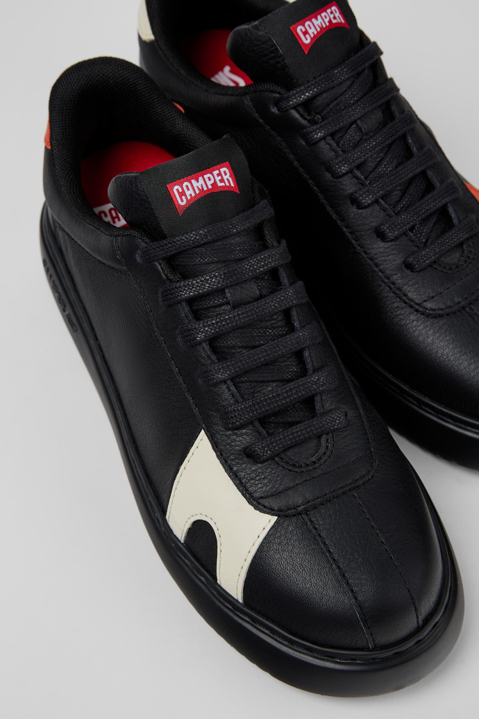 Close-up view of Twins Black Leather Sneaker for Women