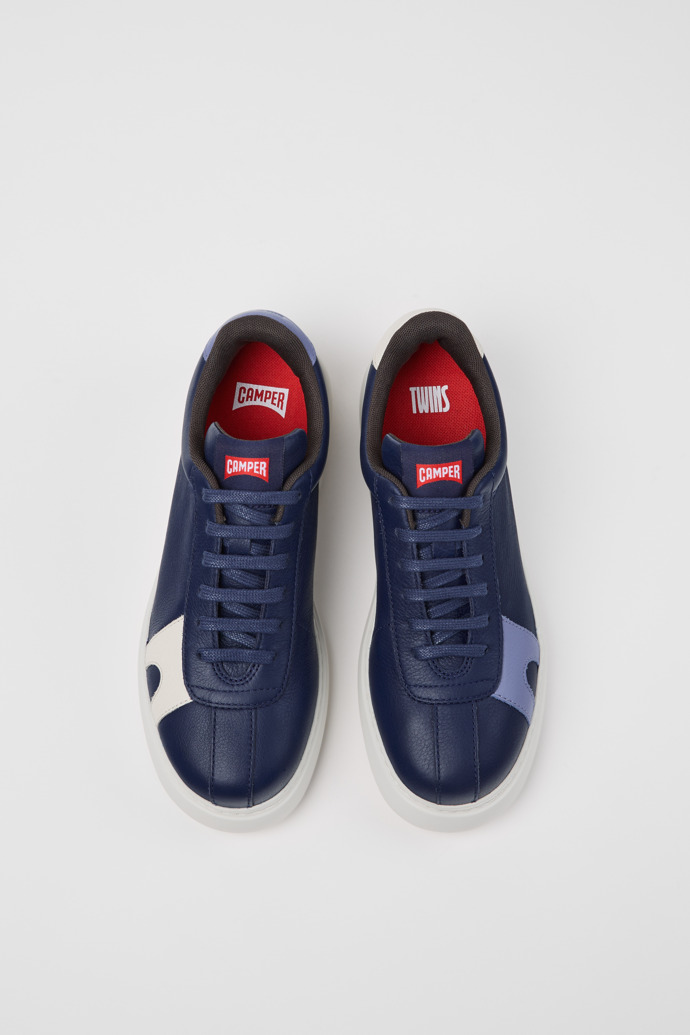 Overhead view of Twins Blue and White Leather Sneakers for Women.