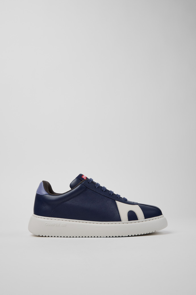 Side view of Twins Blue and White Leather Sneakers for Women.