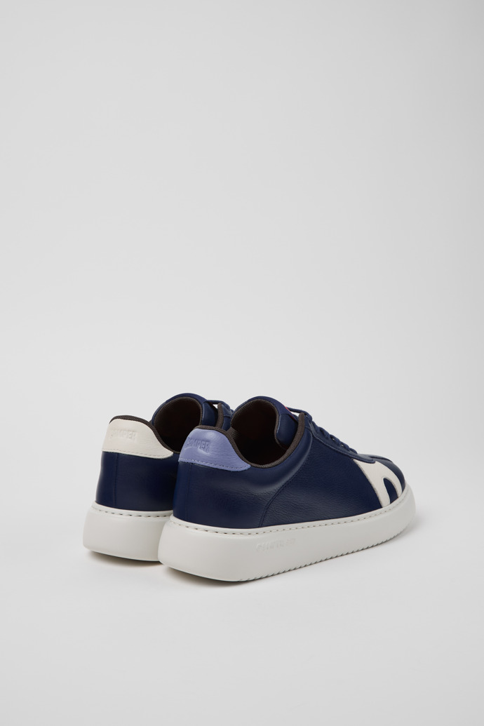 Back view of Twins Blue and White Leather Sneakers for Women.